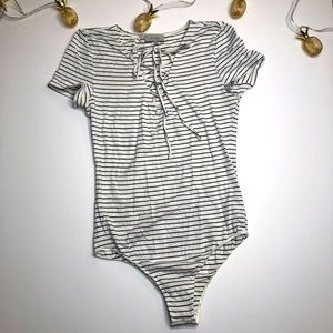 Jonesy White/Balck Striped Lace-up Bodysuit